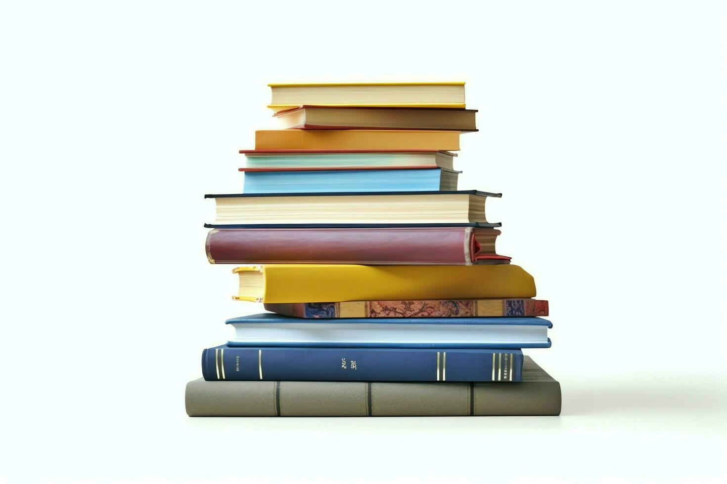 A book pile close up on a table. Front view pile book. For festival of world book day, national book day or national education day. Stack of colorful books on white background by AI Generated photo