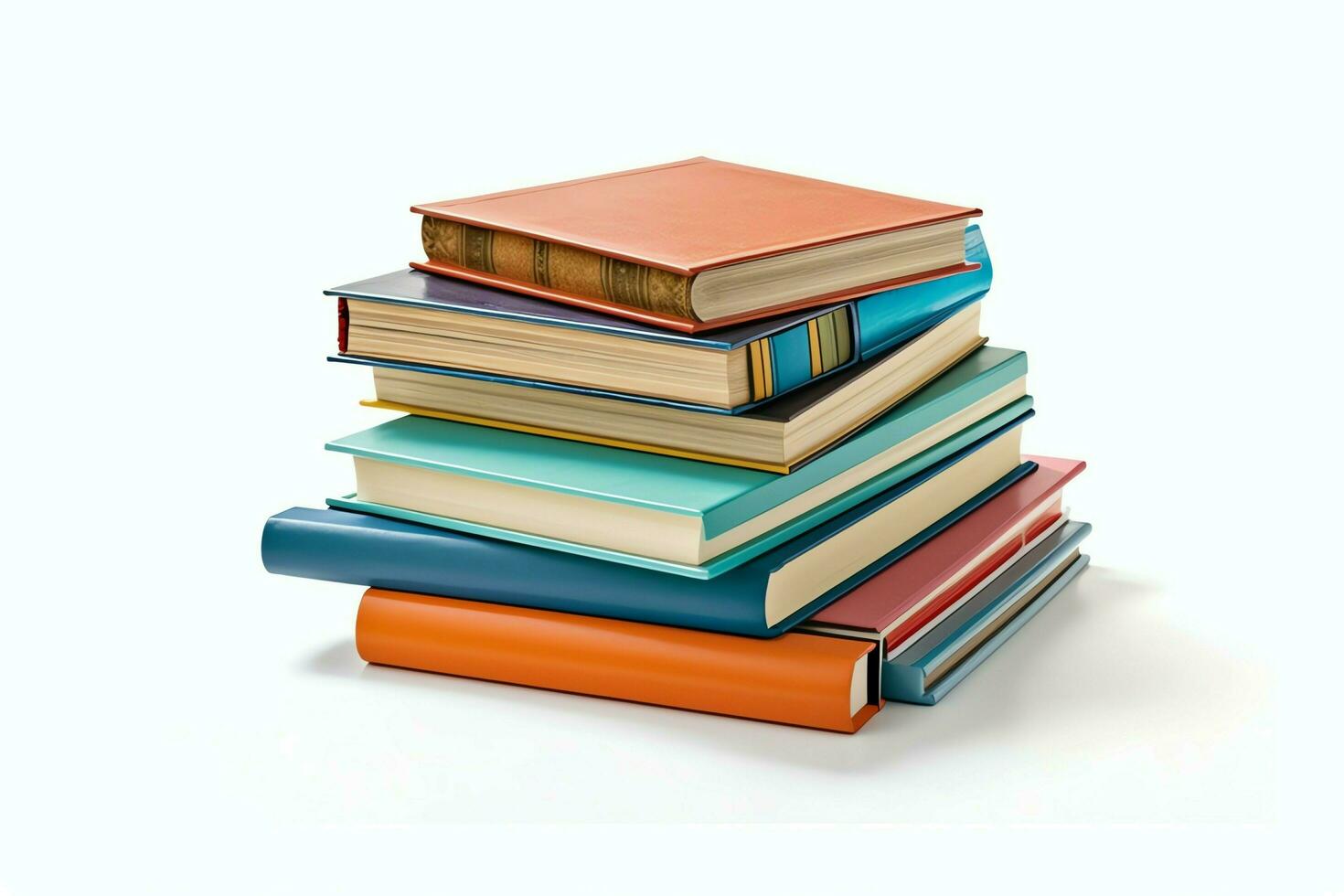 A book pile close up on a table. Front view pile book. For festival of world book day, national book day or national education day. Stack of colorful books on white background by AI Generated photo