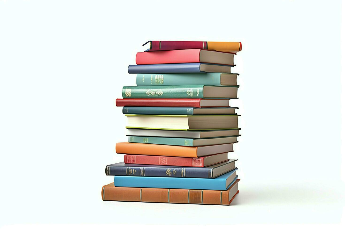 A book pile close up on a table. Front view pile book. For festival of world book day, national book day or national education day. Stack of colorful books on white background by AI Generated photo