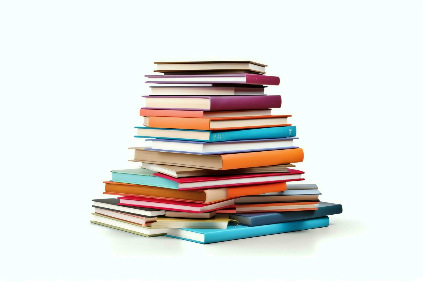 A book pile close up on a table. Front view pile book. For festival of world book day, national book day or national education day. Stack of colorful books on white background by AI Generated photo