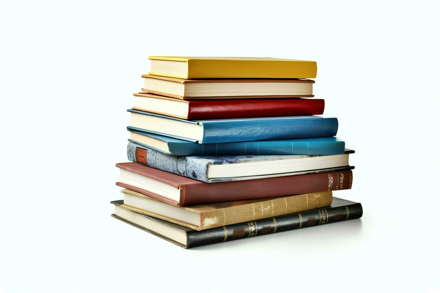 A book pile close up on a table. Front view pile book. For festival of world book day, national book day or national education day. Stack of colorful books on white background by AI Generated photo