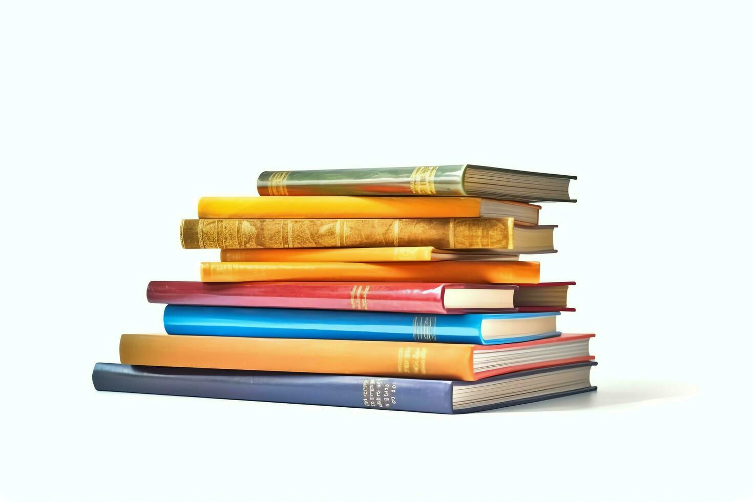 A book pile close up on a table. Front view pile book. For festival of world book day, national book day or national education day. Stack of colorful books on white background by AI Generated photo