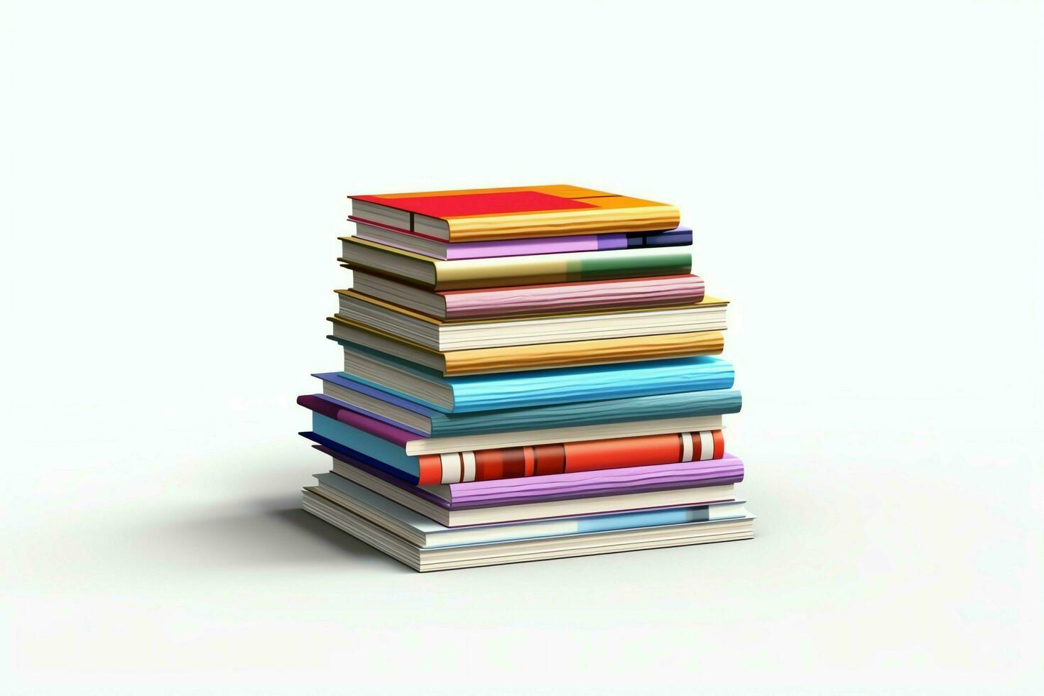 A book pile close up on a table. Front view pile book. For festival of world book day, national book day or national education day. Stack of colorful books on white background by AI Generated photo