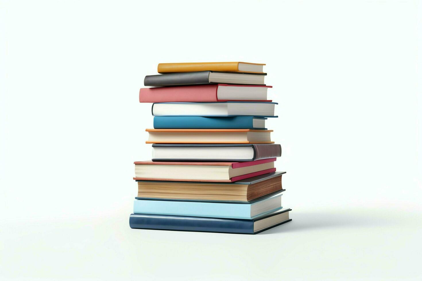 A book pile close up on a table. Front view pile book. For festival of world book day, national book day or national education day. Stack of colorful books on white background by AI Generated photo