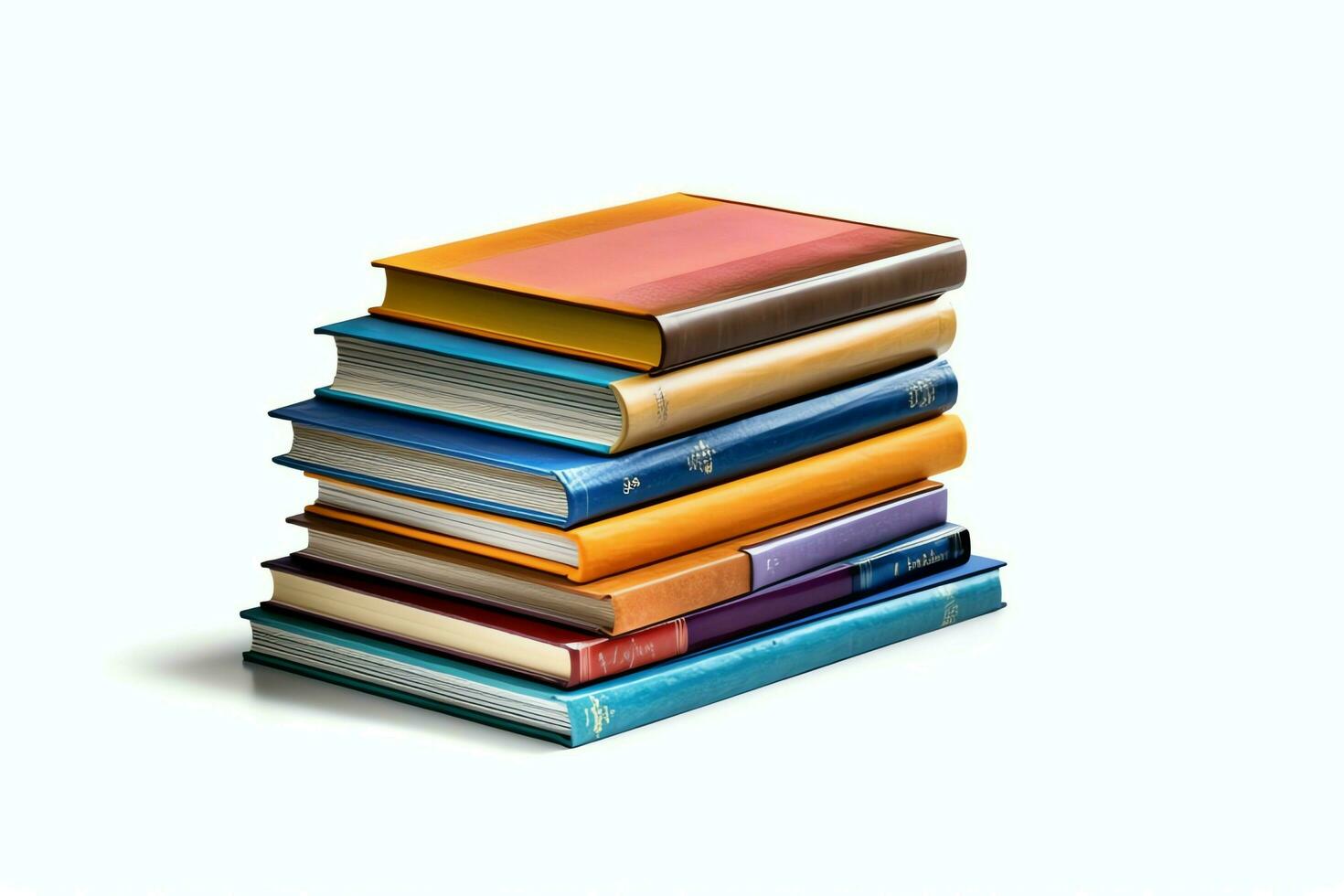 A book pile close up on a table. Front view pile book. For festival of world book day, national book day or national education day. Stack of colorful books on white background by AI Generated photo