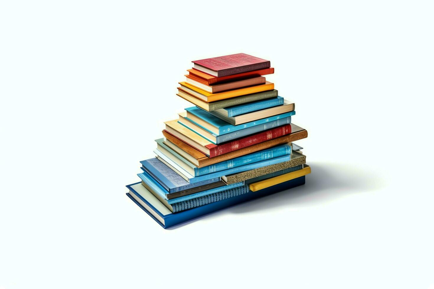 A book pile close up on a table. Front view pile book. For festival of world book day, national book day or national education day. Stack of colorful books on white background by AI Generated photo