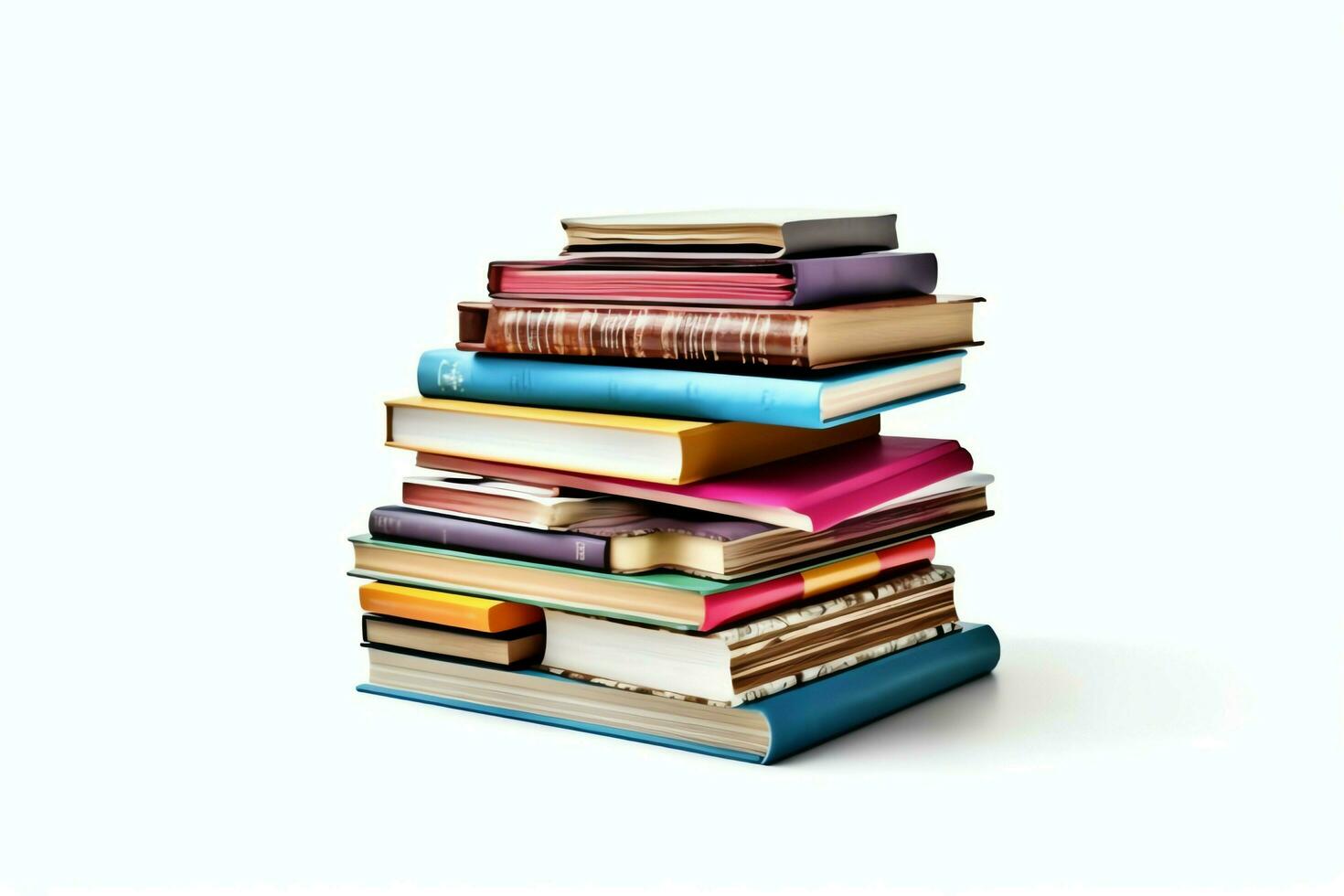 A book pile close up on a table. Front view pile book. For festival of world book day, national book day or national education day. Stack of colorful books on white background by AI Generated photo