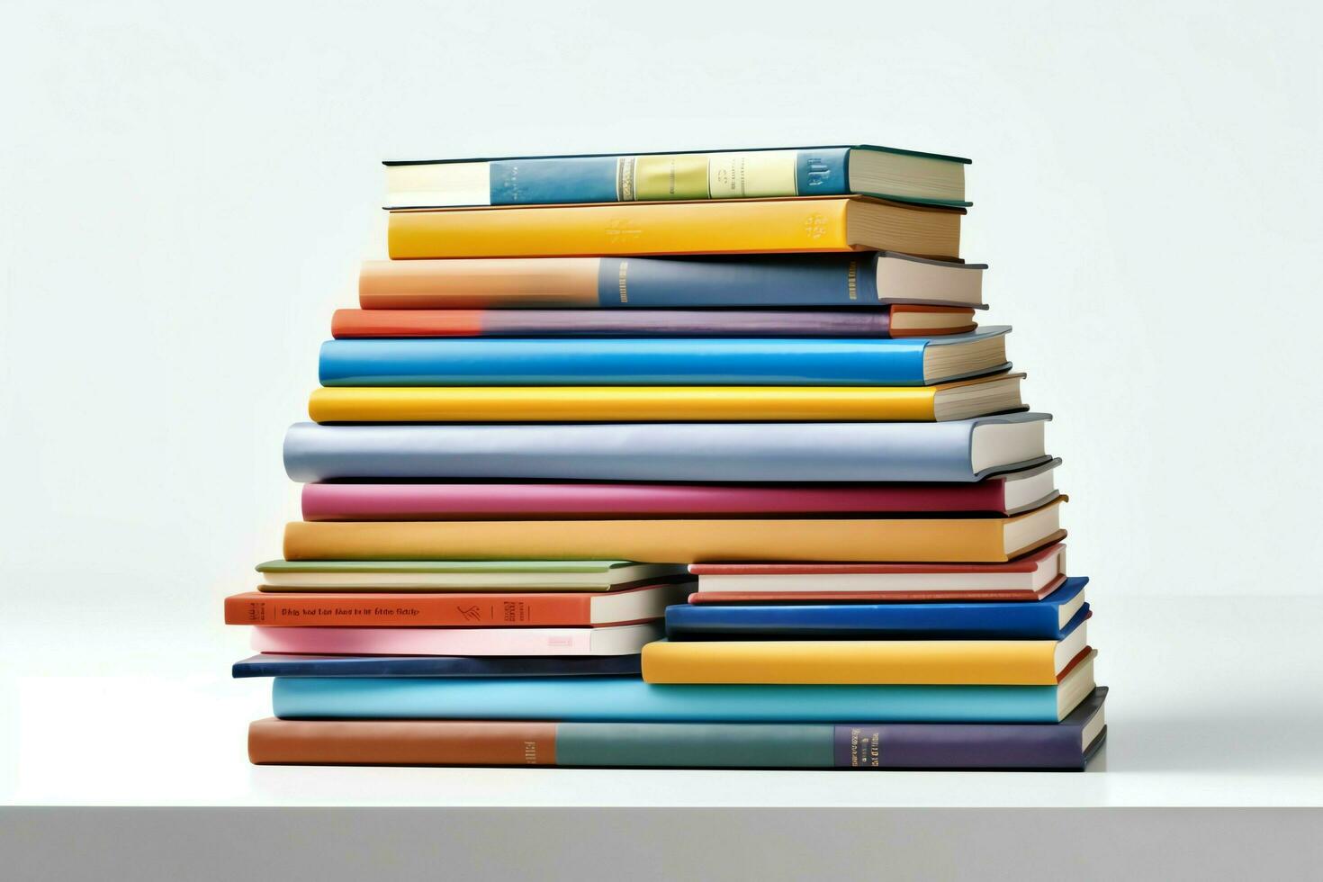 A book pile close up on a table. Front view pile book. For festival of world book day, national book day or national education day. Stack of colorful books on white background by AI Generated photo