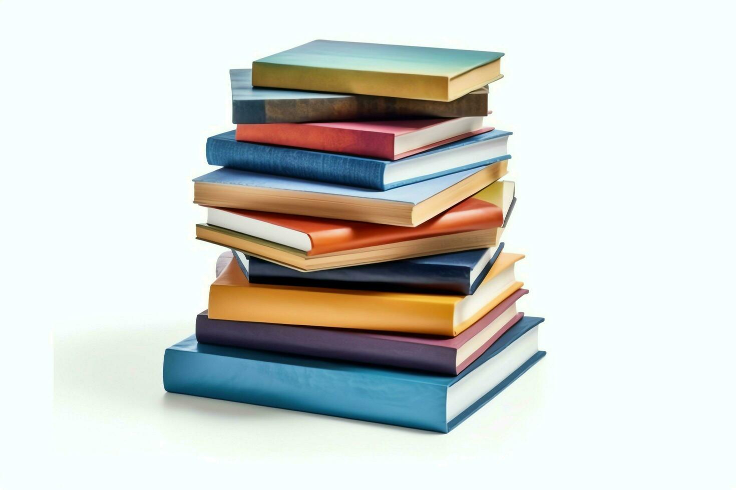 A book pile close up on a table. Front view pile book. For festival of world book day, national book day or national education day. Stack of colorful books on white background by AI Generated photo