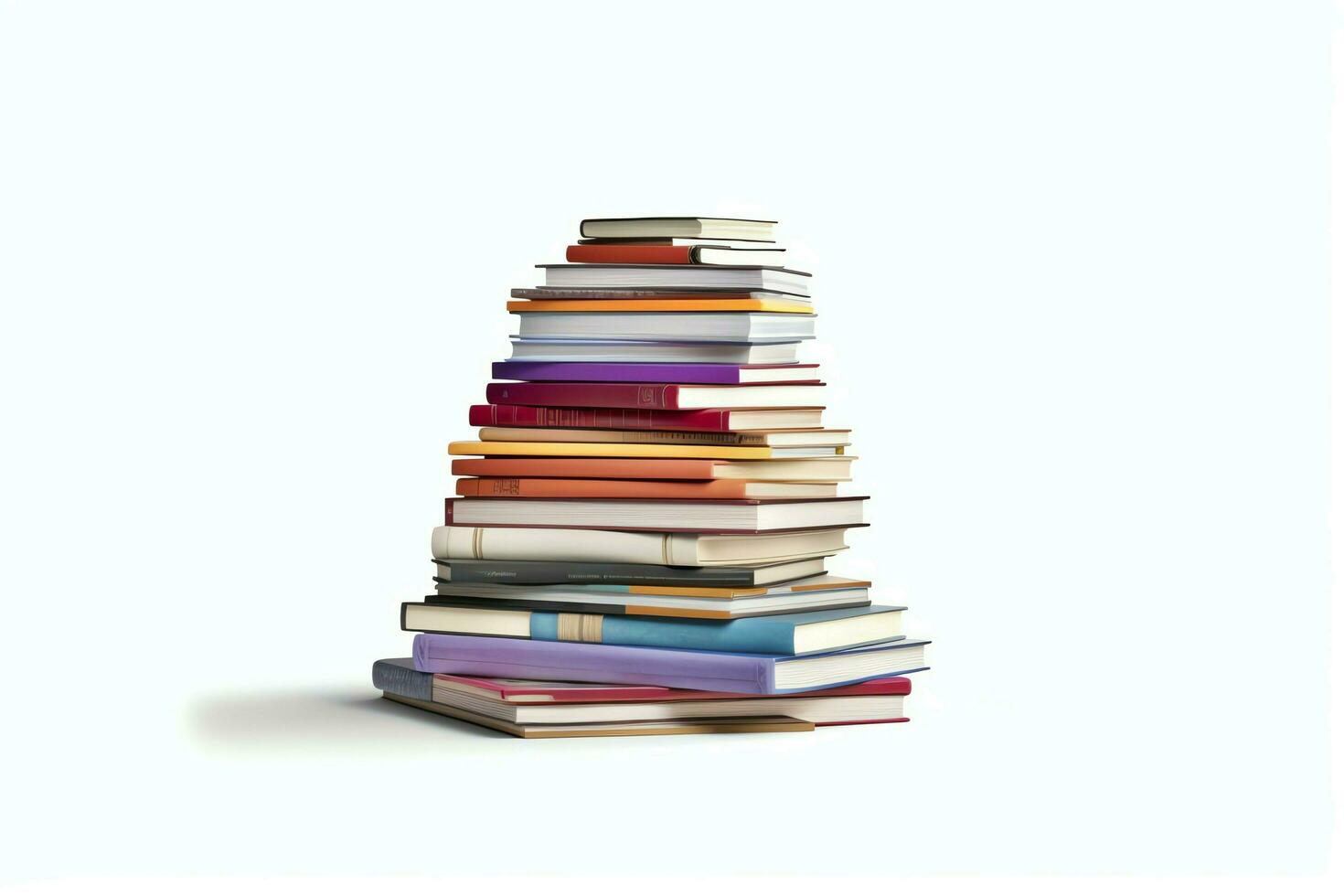 A book pile close up on a table. Front view pile book. For festival of world book day, national book day or national education day. Stack of colorful books on white background by AI Generated photo