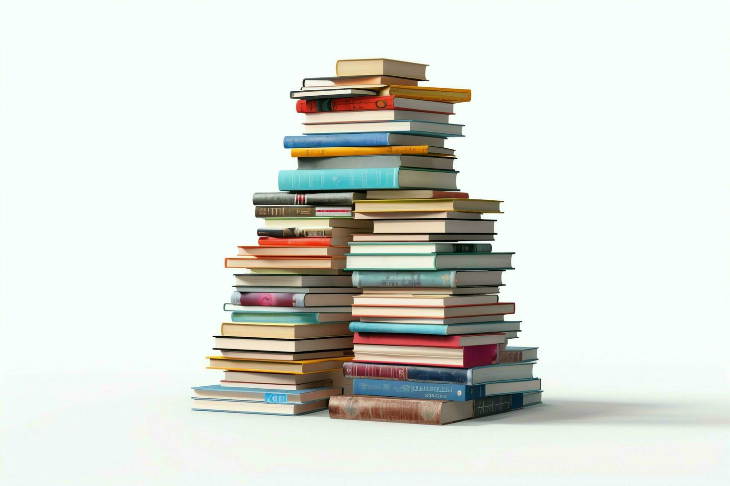 A book pile close up on a table. Front view pile book. For festival of world book day, national book day or national education day. Stack of colorful books on white background by AI Generated photo