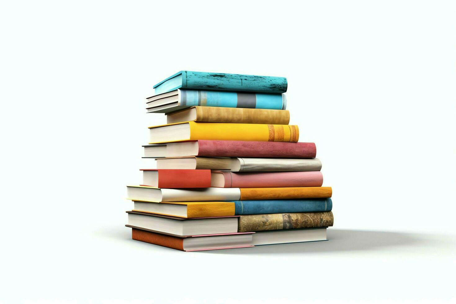 A book pile close up on a table. Front view pile book. For festival of world book day, national book day or national education day. Stack of colorful books on white background by AI Generated photo
