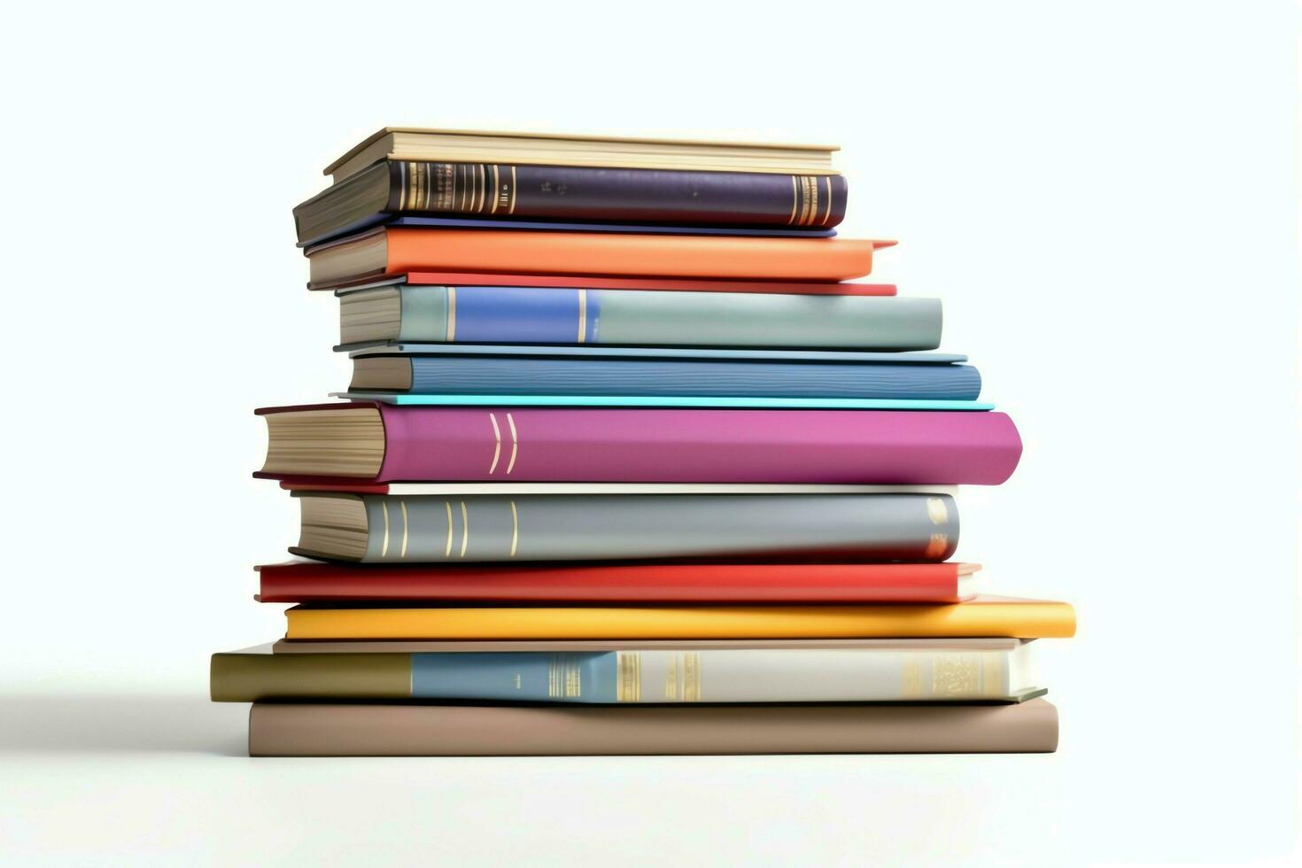 A book pile close up on a table. Front view pile book. For festival of world book day, national book day or national education day. Stack of colorful books on white background by AI Generated photo