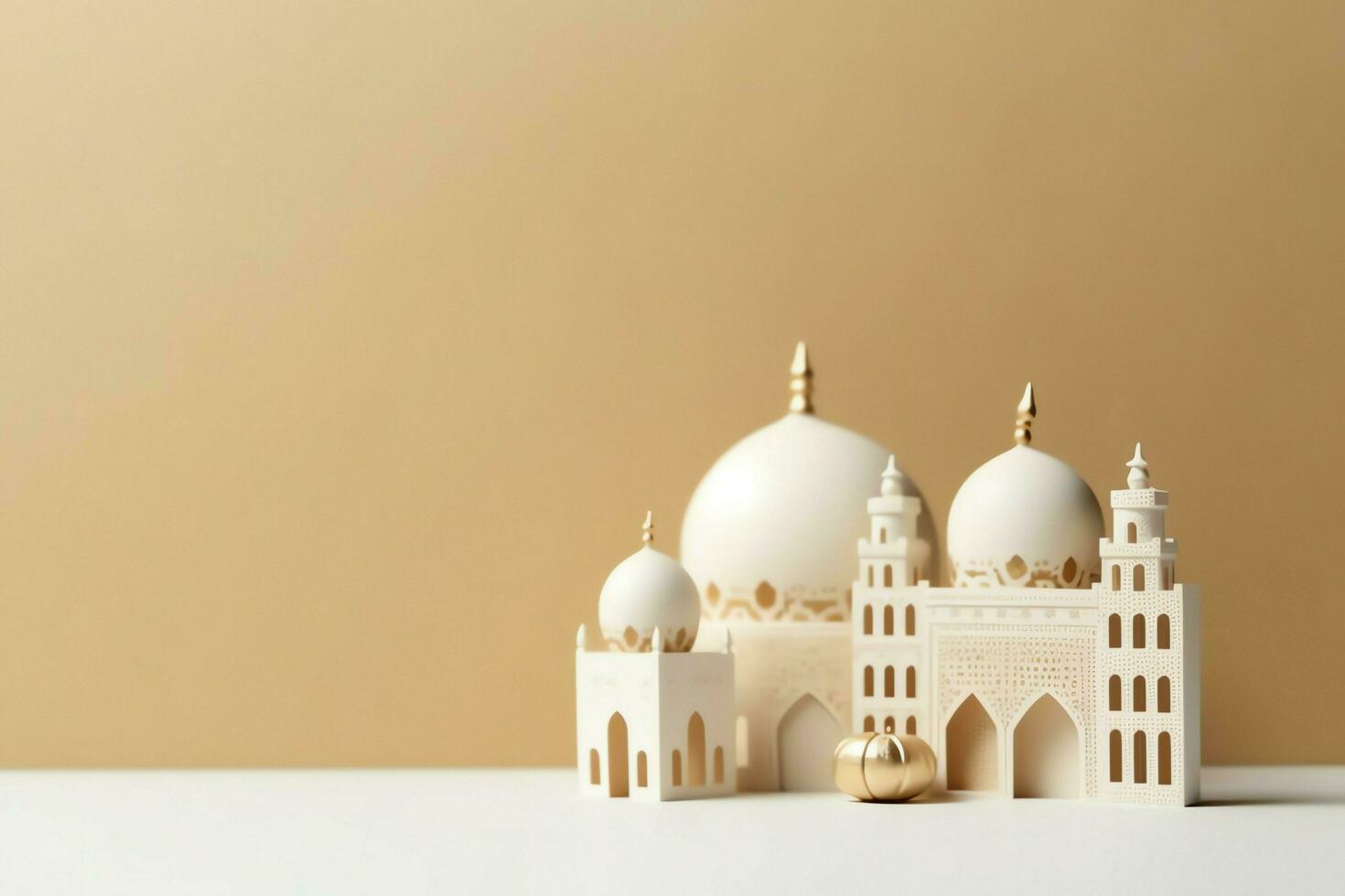 Eid mubarak and ramadan kareem greetings with copy space. Eid al fitr islamic lantern and mosque concept by AI Generated photo