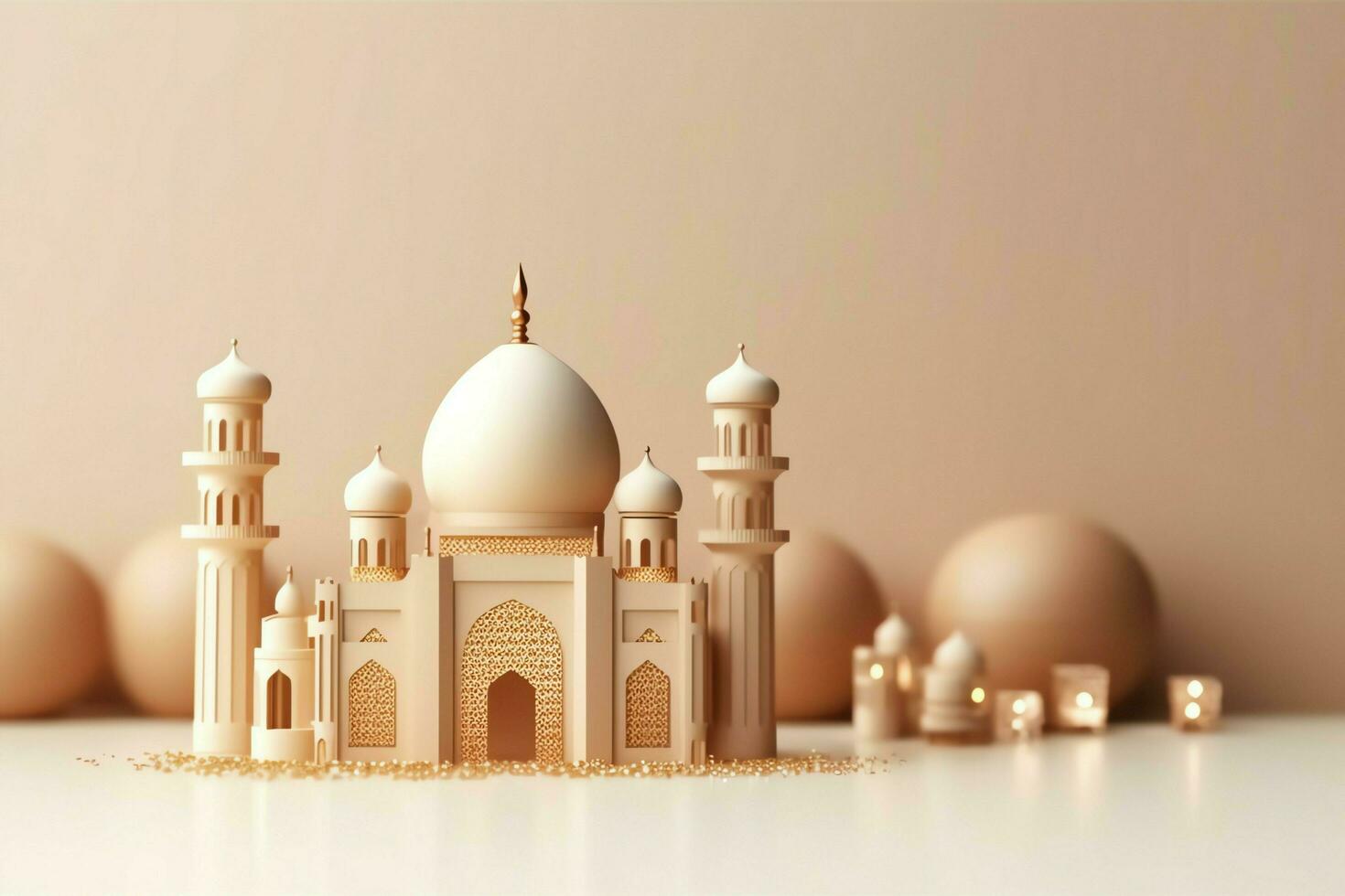 Eid mubarak and ramadan kareem greetings with copy space. Eid al fitr islamic lantern and mosque concept by AI Generated photo