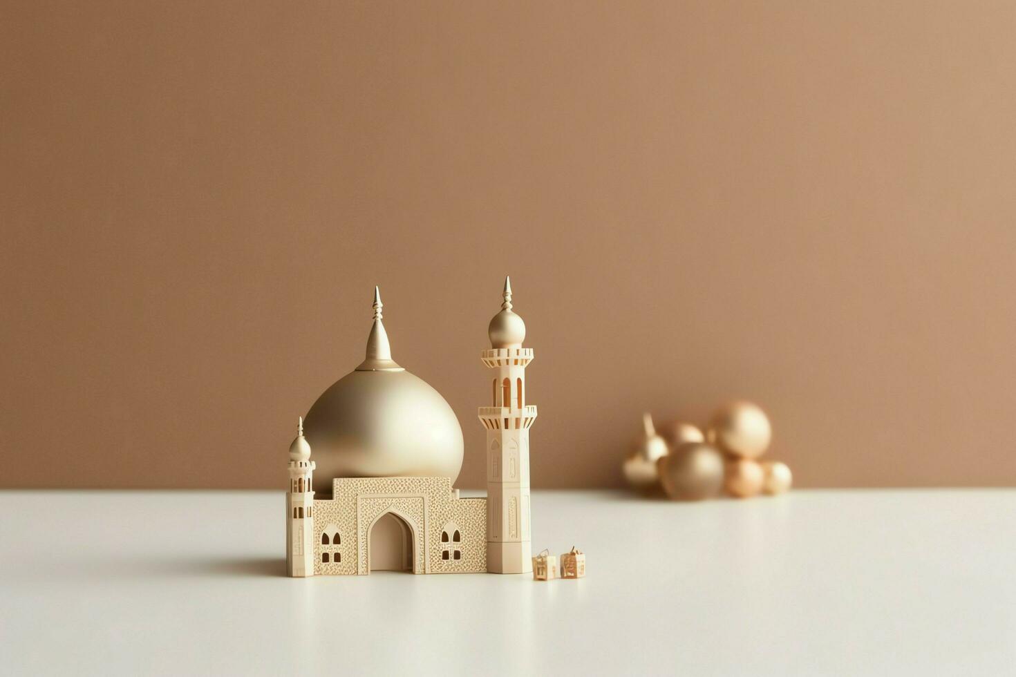 Eid mubarak and ramadan kareem greetings with copy space. Eid al fitr islamic lantern and mosque concept by AI Generated photo