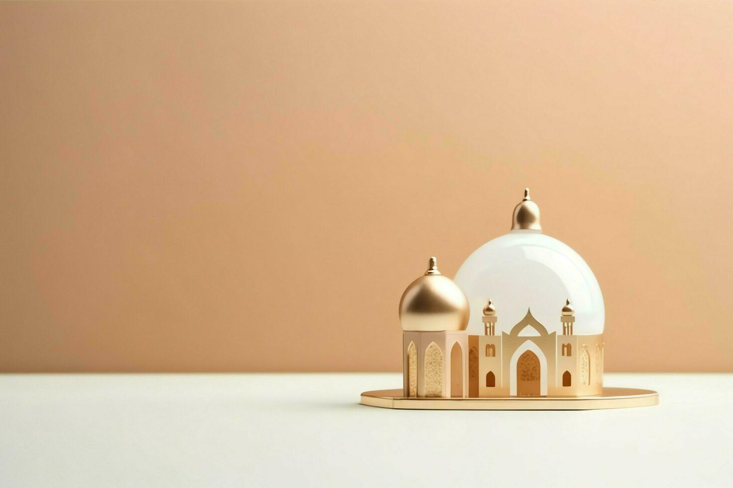 Eid mubarak and ramadan kareem greetings with copy space. Eid al fitr islamic lantern and mosque concept by AI Generated photo