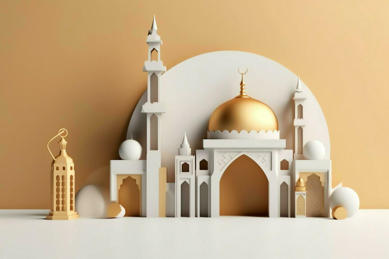 Eid mubarak and ramadan kareem greetings with copy space. Eid al fitr islamic lantern and mosque concept by AI Generated photo