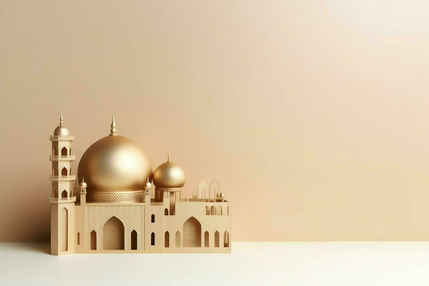 Eid mubarak and ramadan kareem greetings with copy space. Eid al fitr islamic lantern and mosque concept by AI Generated photo