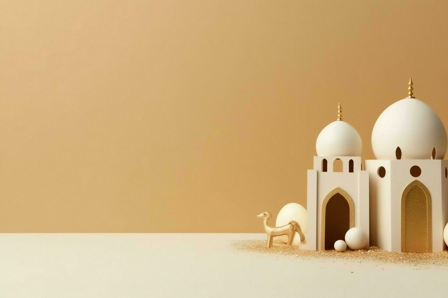Eid mubarak and ramadan kareem greetings with copy space. Eid al fitr islamic lantern and mosque concept by AI Generated photo