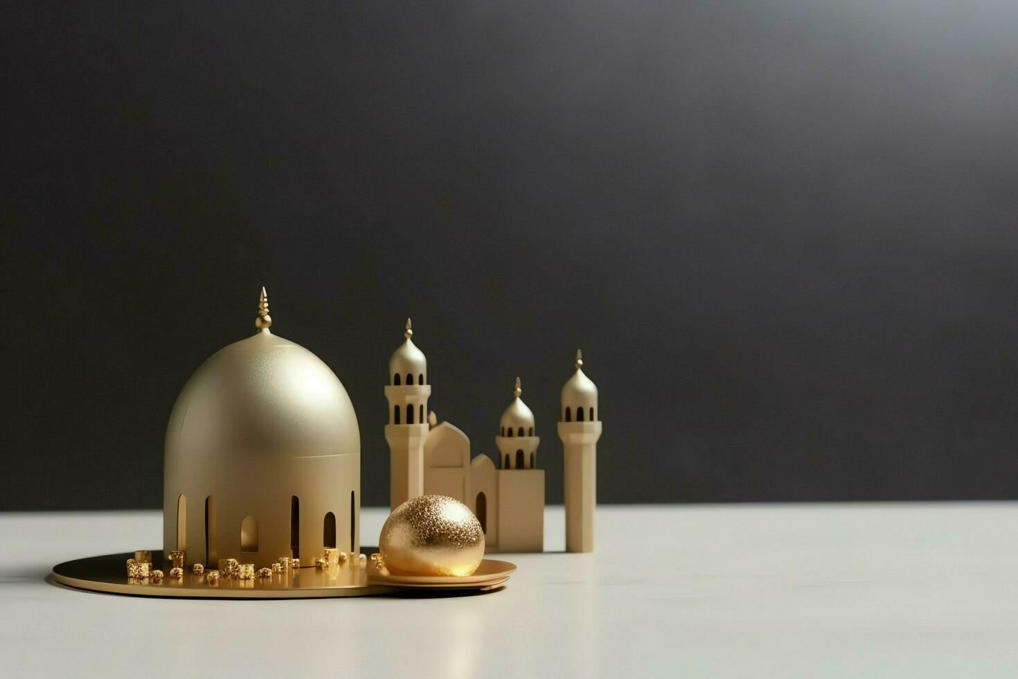 Eid mubarak and ramadan kareem greetings with copy space. Eid al fitr islamic lantern and mosque concept by AI Generated photo