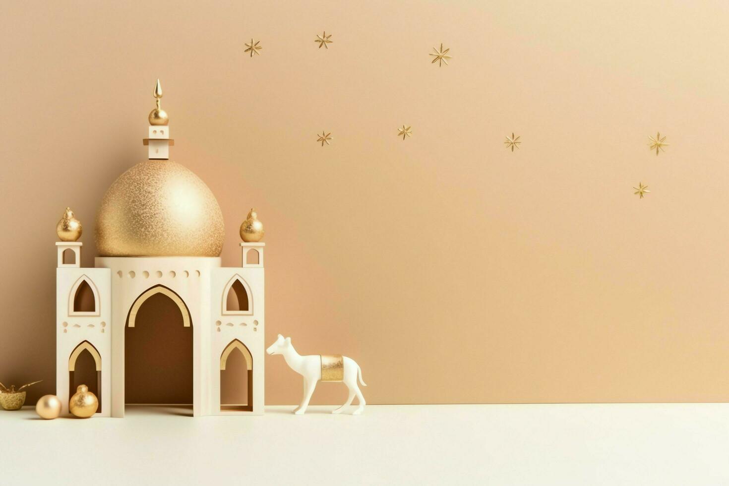 Eid mubarak and ramadan kareem greetings with copy space. Eid al fitr islamic lantern and mosque concept by AI Generated photo
