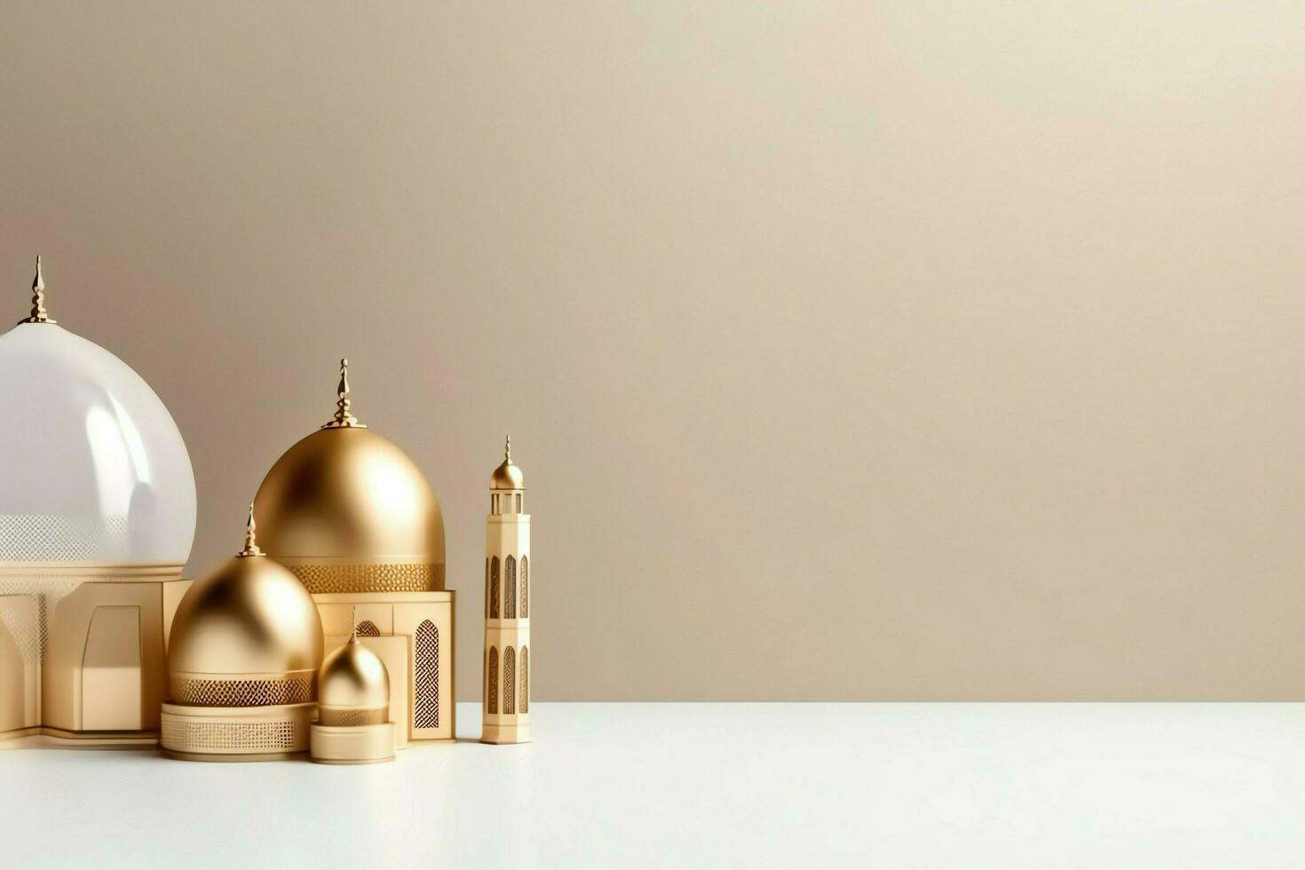 Eid mubarak and ramadan kareem greetings with copy space. Eid al fitr islamic lantern and mosque concept by AI Generated photo