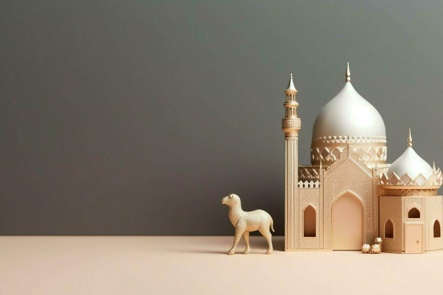 Eid mubarak and ramadan kareem greetings with copy space. Eid al fitr islamic lantern and mosque concept by AI Generated photo