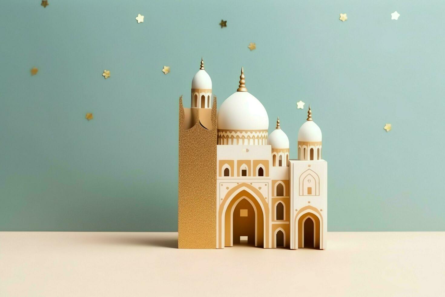 Eid mubarak and ramadan kareem greetings with copy space. Eid al fitr islamic lantern and mosque concept by AI Generated photo