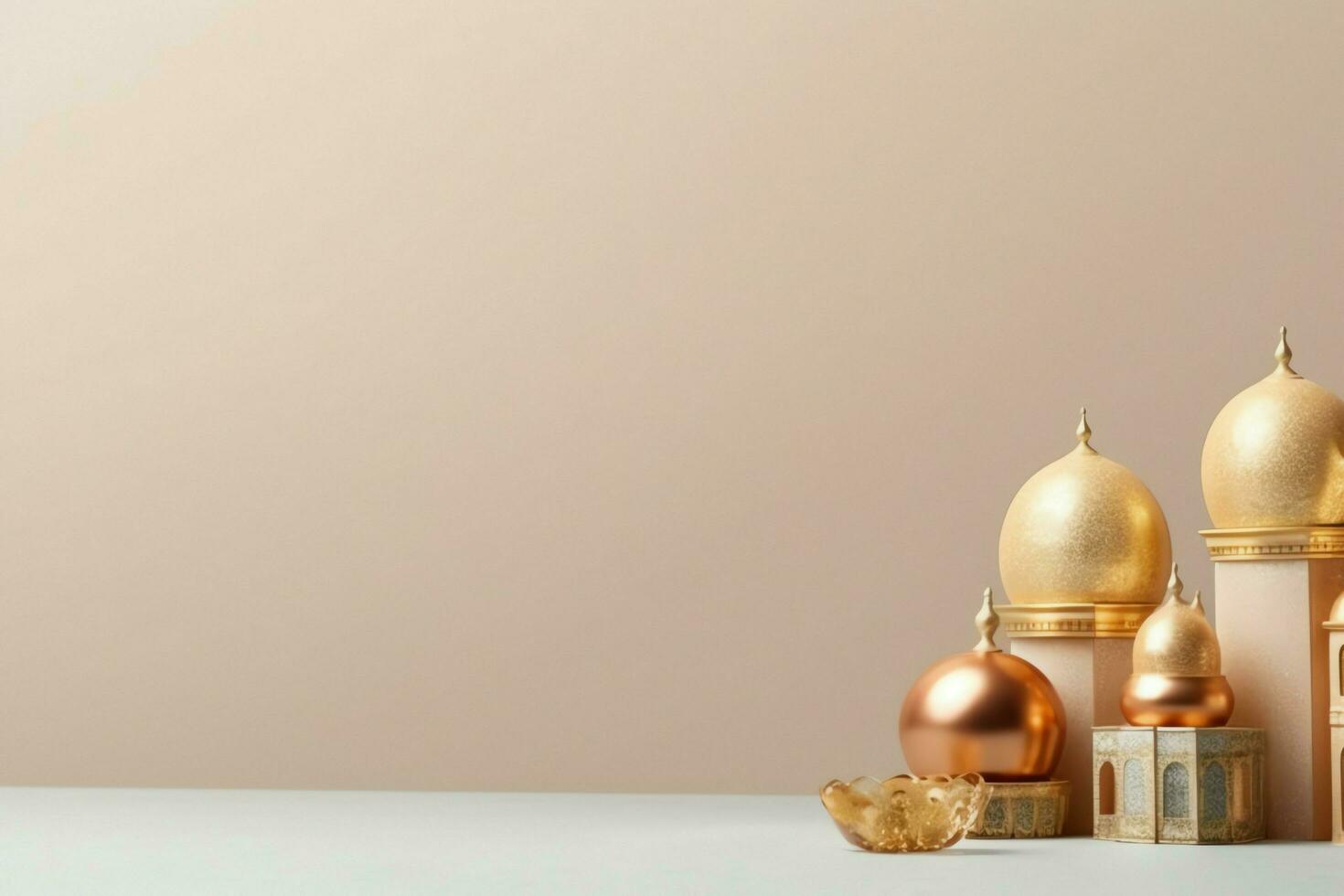 Eid mubarak and ramadan kareem greetings with copy space. Eid al fitr islamic lantern and mosque concept by AI Generated photo