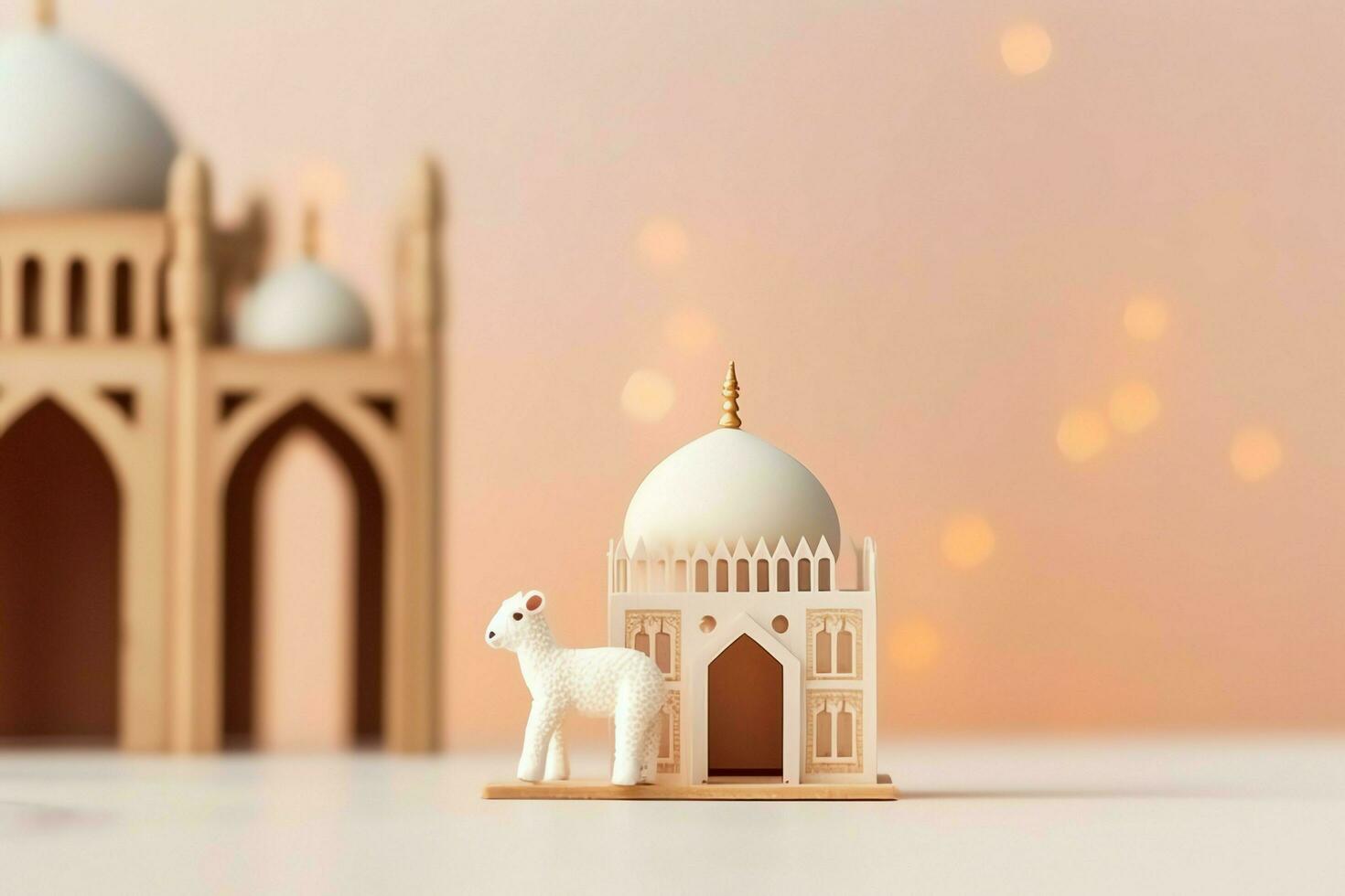 Eid mubarak and ramadan kareem greetings with copy space. Eid al fitr islamic lantern and mosque concept by AI Generated photo