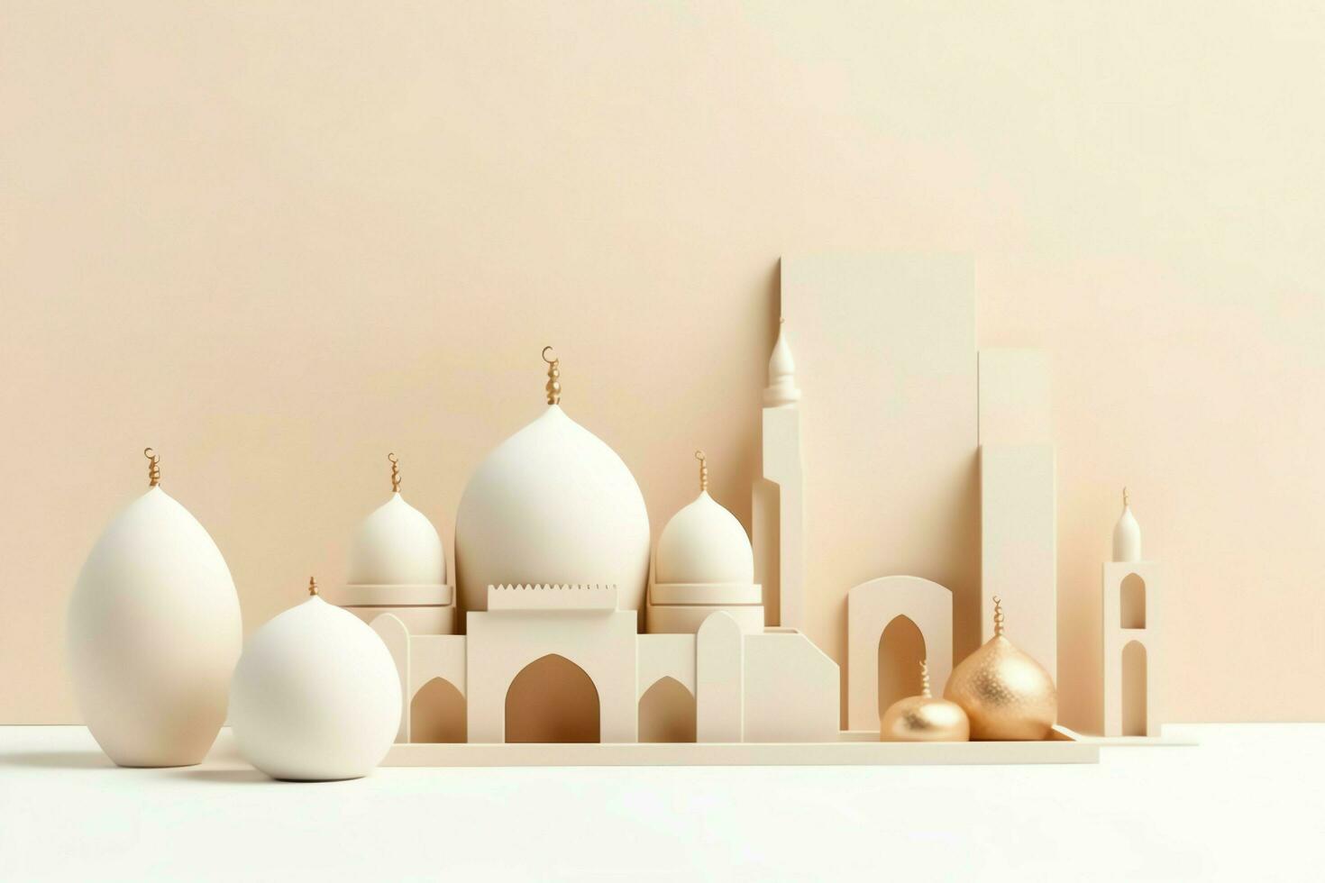 Eid mubarak and ramadan kareem greetings with copy space. Eid al fitr islamic lantern and mosque concept by AI Generated photo