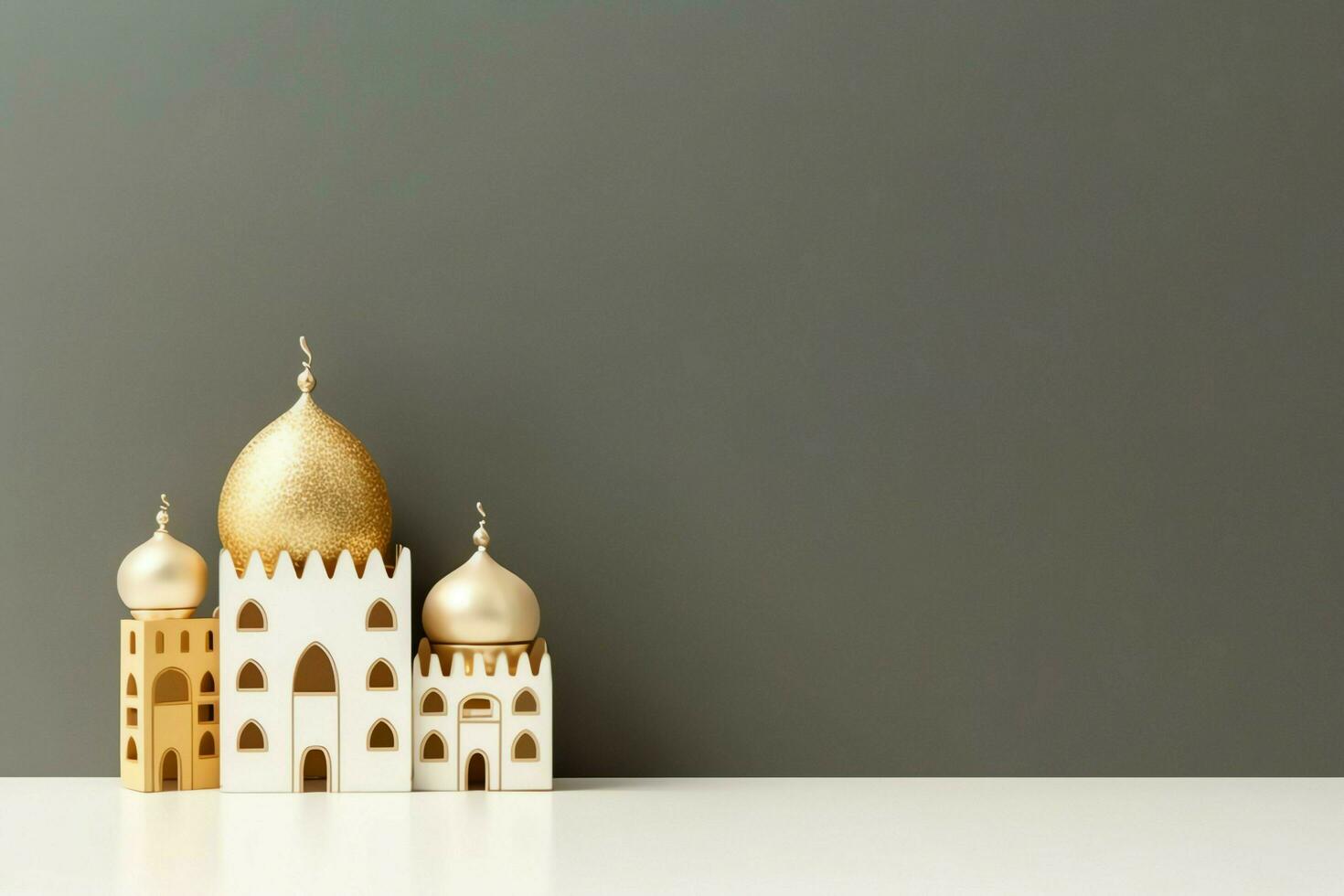 Eid mubarak and ramadan kareem greetings with copy space. Eid al fitr islamic lantern and mosque concept by AI Generated photo
