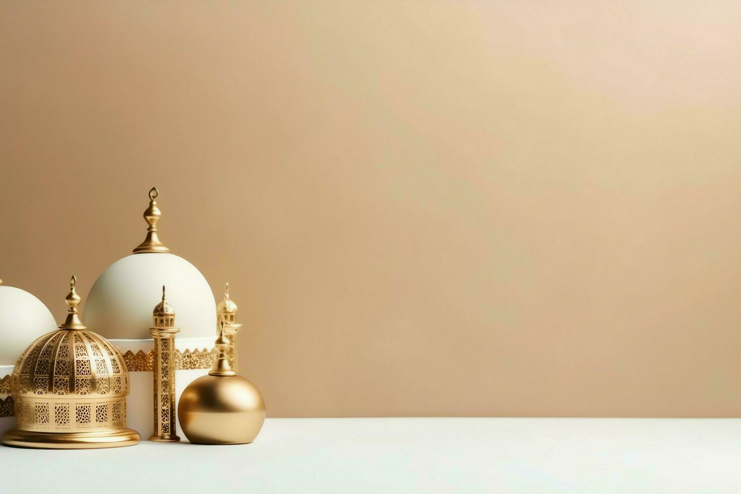 Eid mubarak and ramadan kareem greetings with copy space. Eid al fitr islamic lantern and mosque concept by AI Generated photo