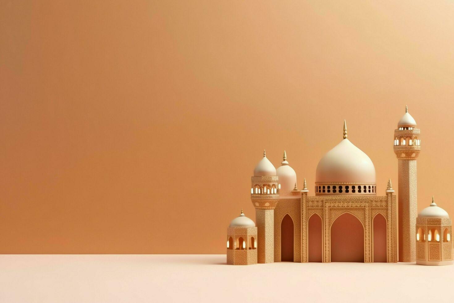 Eid mubarak and ramadan kareem greetings with copy space. Eid al fitr islamic lantern and mosque concept by AI Generated photo