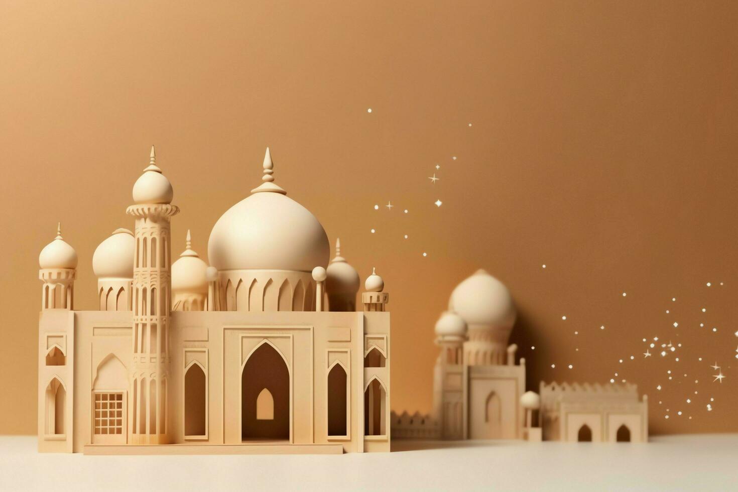 Eid mubarak and ramadan kareem greetings with copy space. Eid al fitr islamic lantern and mosque concept by AI Generated photo