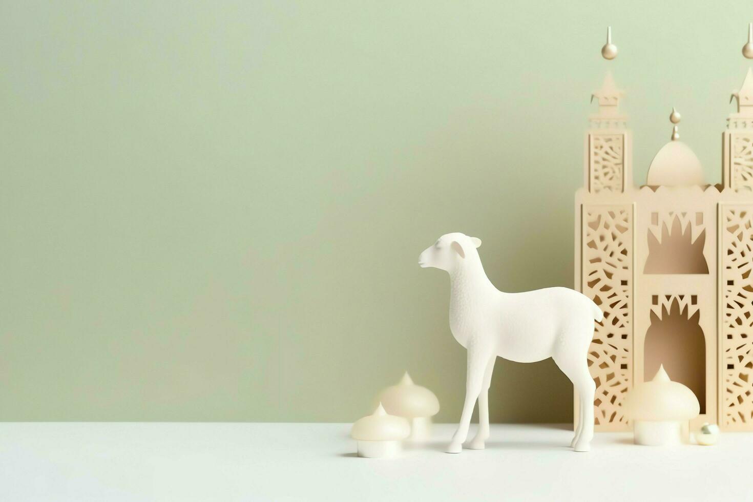 Eid mubarak and ramadan kareem greetings with copy space. Eid al fitr islamic lantern and mosque concept by AI Generated photo