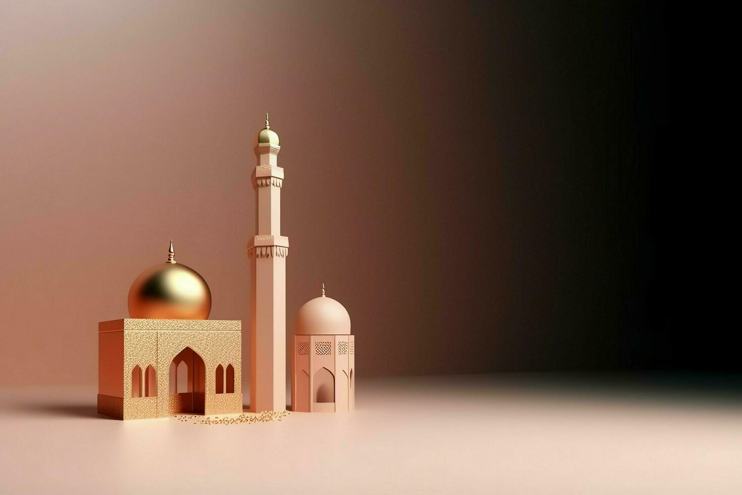 Eid mubarak and ramadan kareem greetings with copy space. Eid al fitr islamic lantern and mosque concept by AI Generated photo