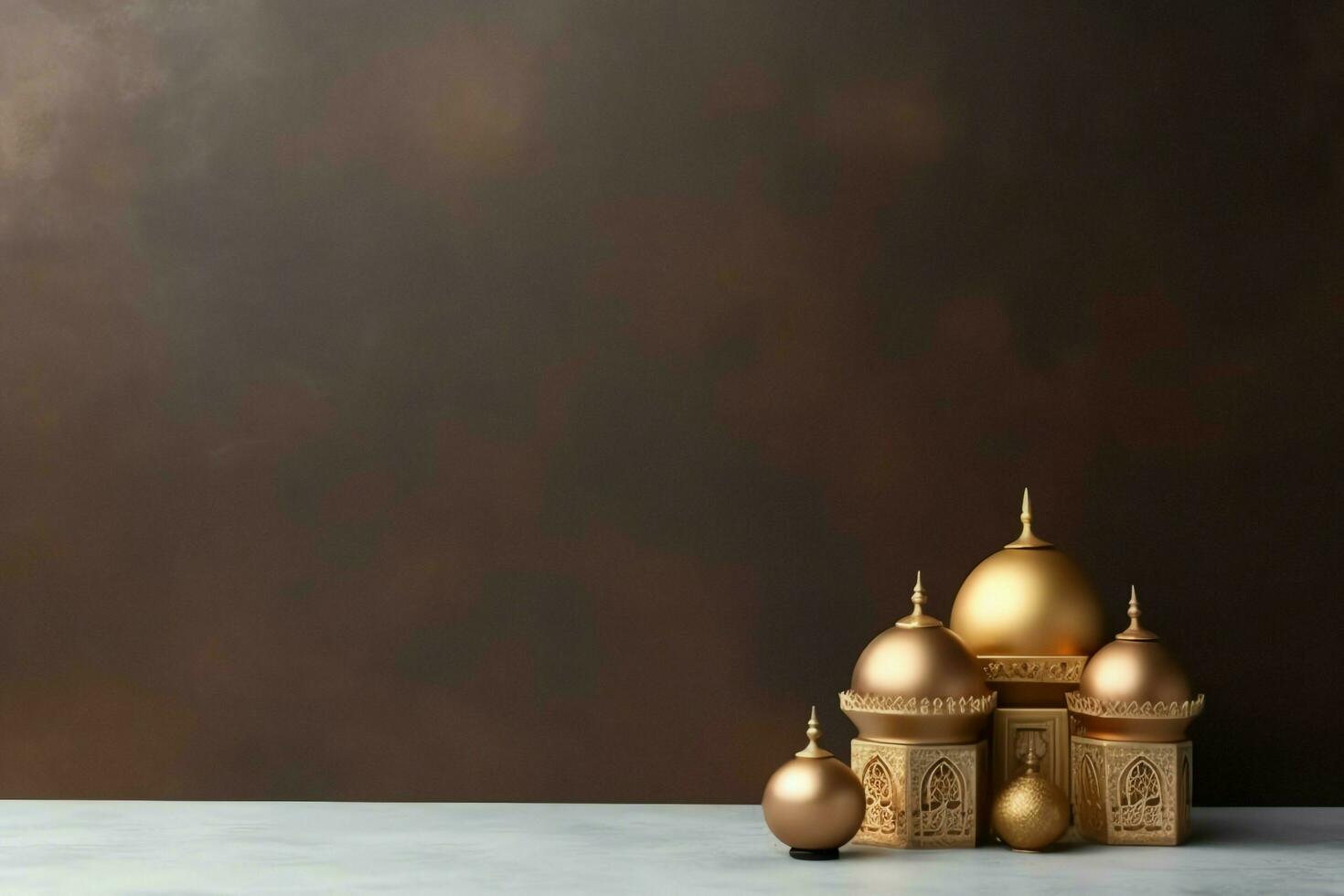 Eid mubarak and ramadan kareem greetings with copy space. Eid al fitr islamic lantern and mosque concept by AI Generated photo