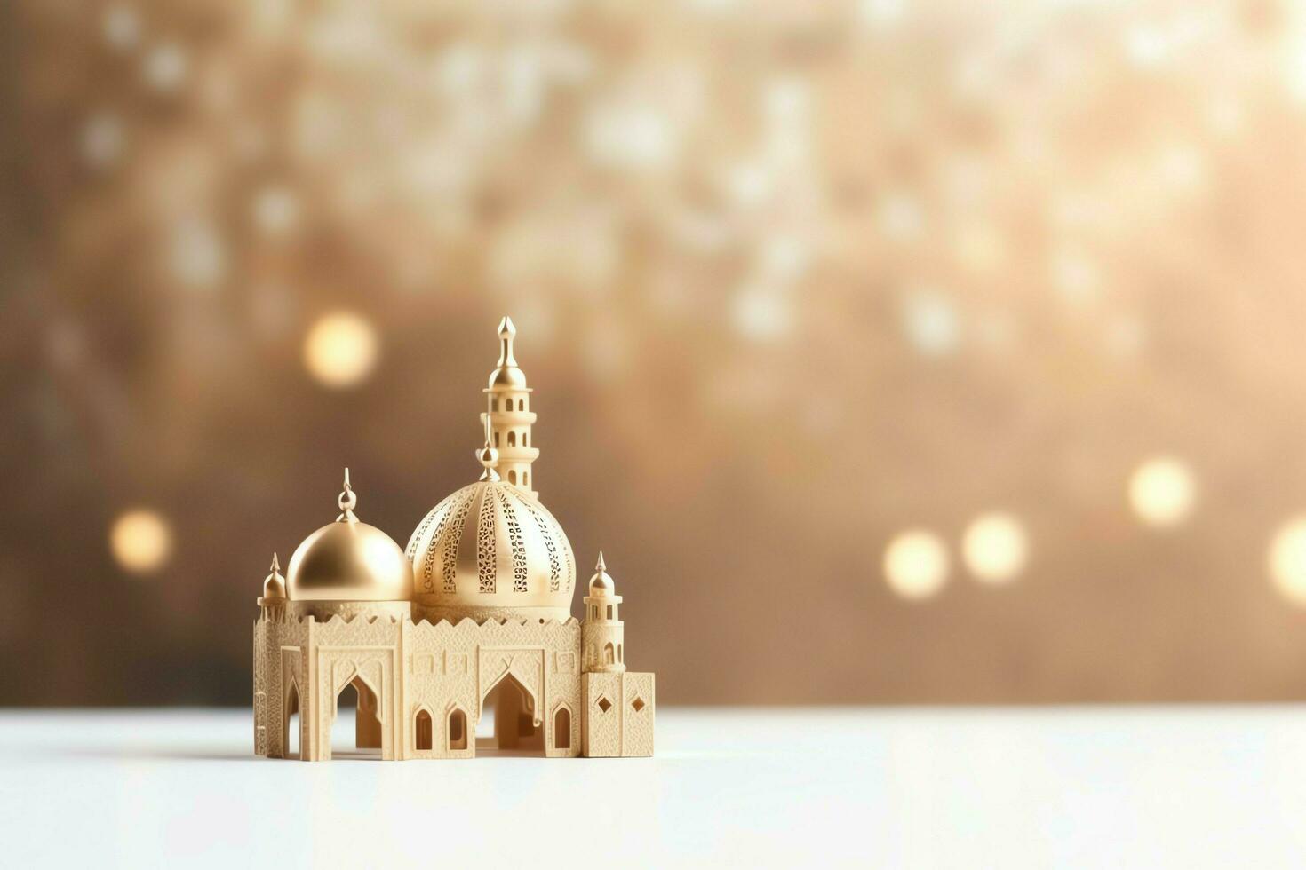 Eid mubarak and ramadan kareem greetings with copy space. Eid al fitr islamic lantern and mosque concept by AI Generated photo