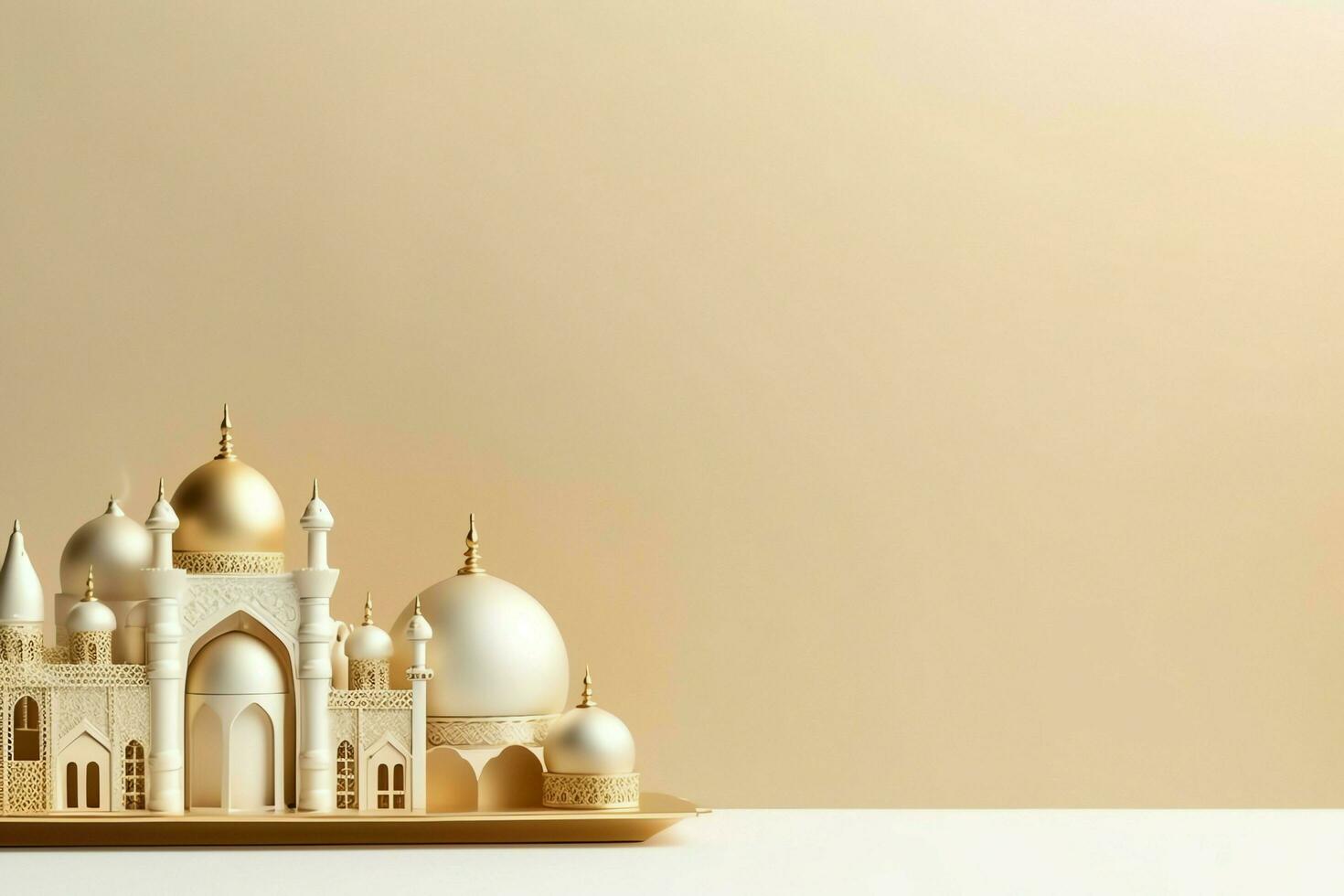 Eid mubarak and ramadan kareem greetings with copy space. Eid al fitr islamic lantern and mosque concept by AI Generated photo