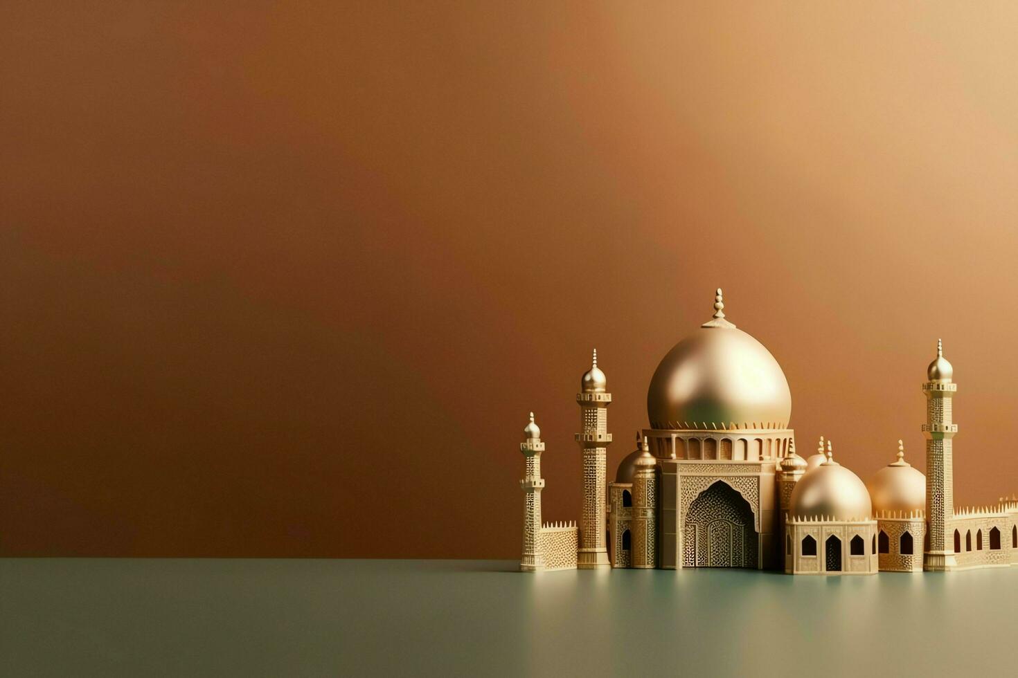 Eid mubarak and ramadan kareem greetings with copy space. Eid al fitr islamic lantern and mosque concept by AI Generated photo