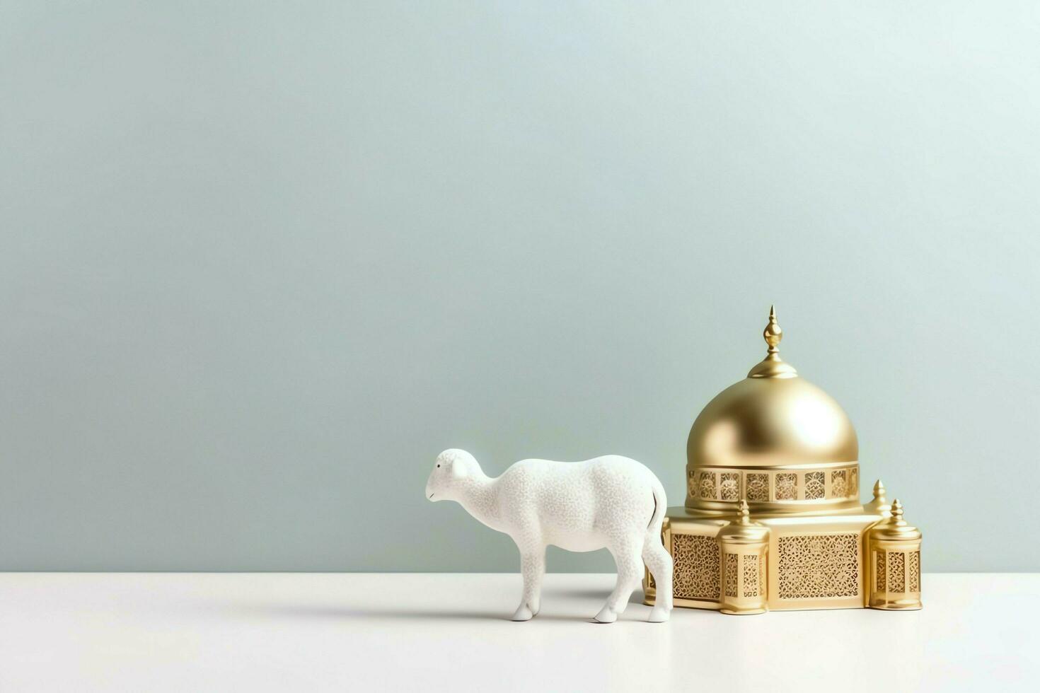 Eid mubarak and ramadan kareem greetings with copy space. Eid al fitr islamic lantern and mosque concept by AI Generated photo