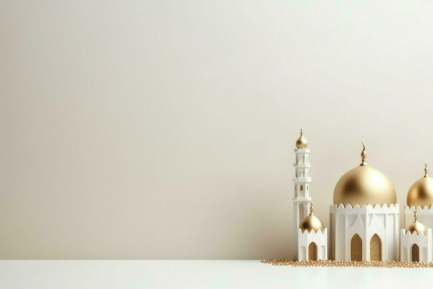 Eid mubarak and ramadan kareem greetings with copy space. Eid al fitr islamic lantern and mosque concept by AI Generated photo