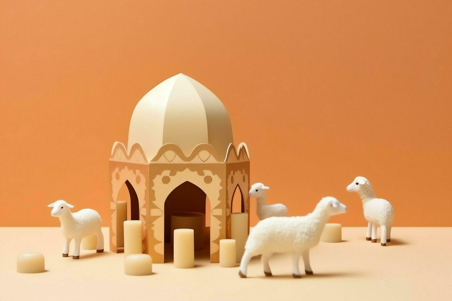 Eid mubarak and ramadan kareem greetings with copy space. Eid al fitr islamic lantern and mosque concept by AI Generated photo