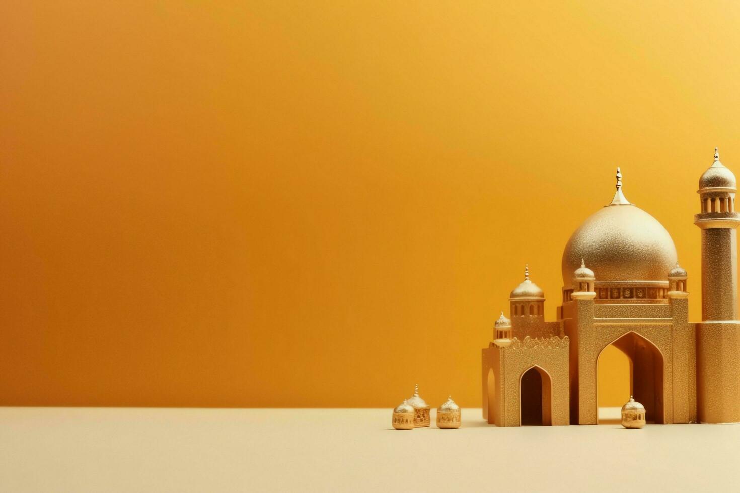 Eid mubarak and ramadan kareem greetings with copy space. Eid al fitr islamic lantern and mosque concept by AI Generated photo