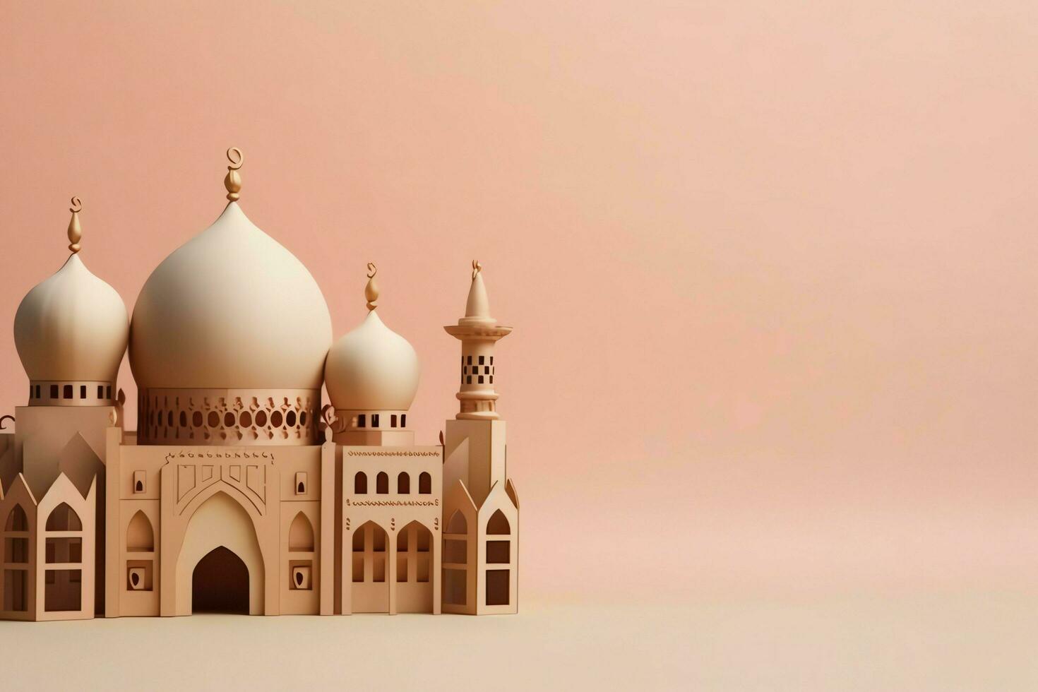Eid mubarak and ramadan kareem greetings with copy space. Eid al fitr islamic lantern and mosque concept by AI Generated photo