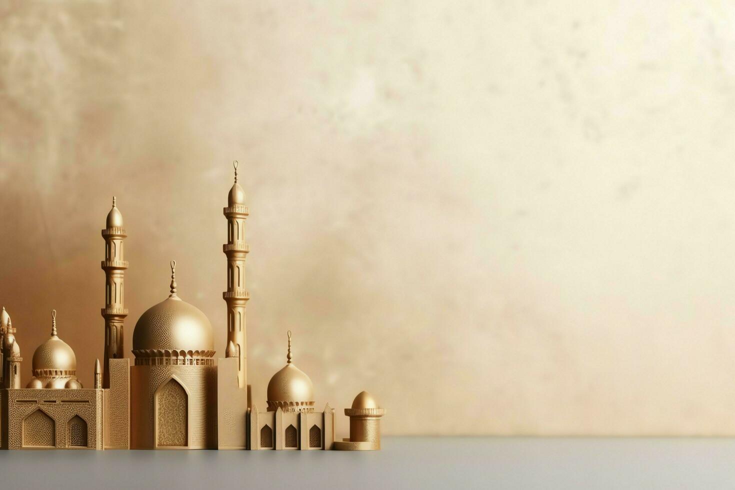 Eid mubarak and ramadan kareem greetings with copy space. Eid al fitr islamic lantern and mosque concept by AI Generated photo