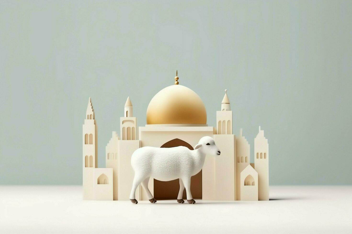 Eid mubarak and ramadan kareem greetings with copy space. Eid al fitr islamic lantern and mosque concept by AI Generated photo