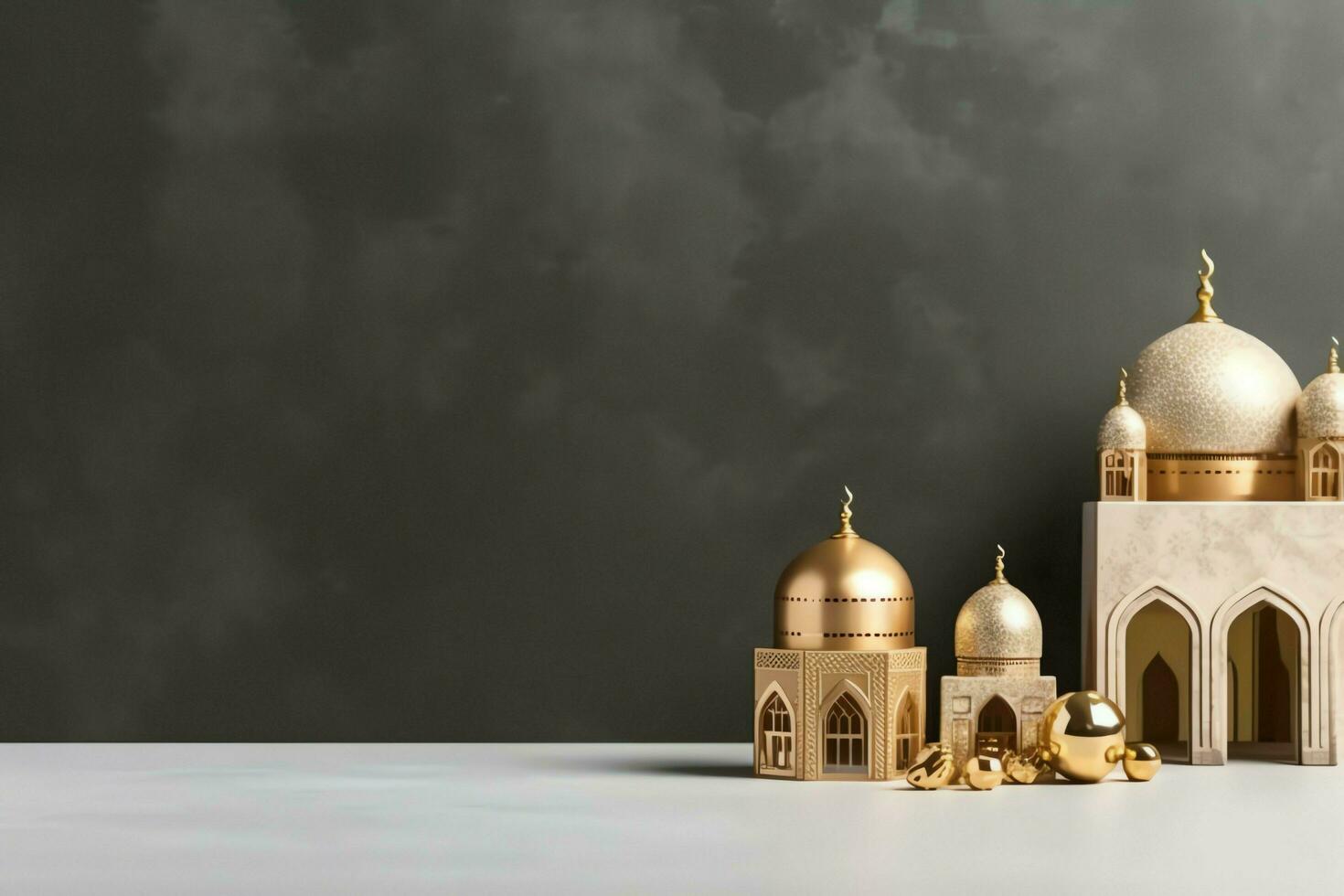 Eid mubarak and ramadan kareem greetings with copy space. Eid al fitr islamic lantern and mosque concept by AI Generated photo